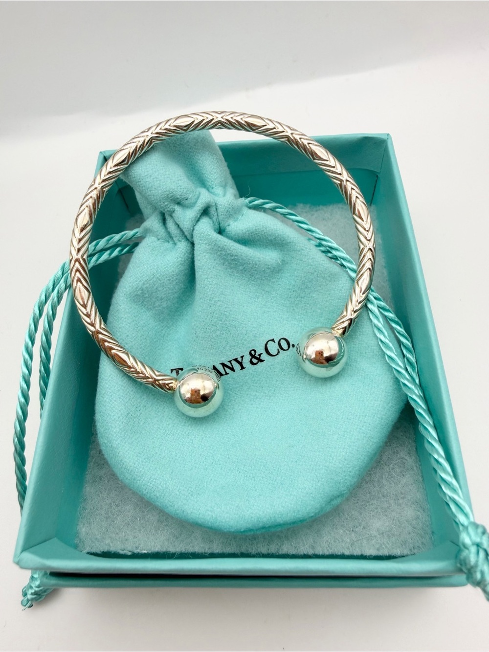 Tiffany & Co. textured hardware ball bangle sterling silver